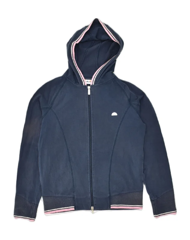 Don't Wait ELLESSE Womens Zip Hoodie Sweater UK 12 Medium Navy Blue Cotton