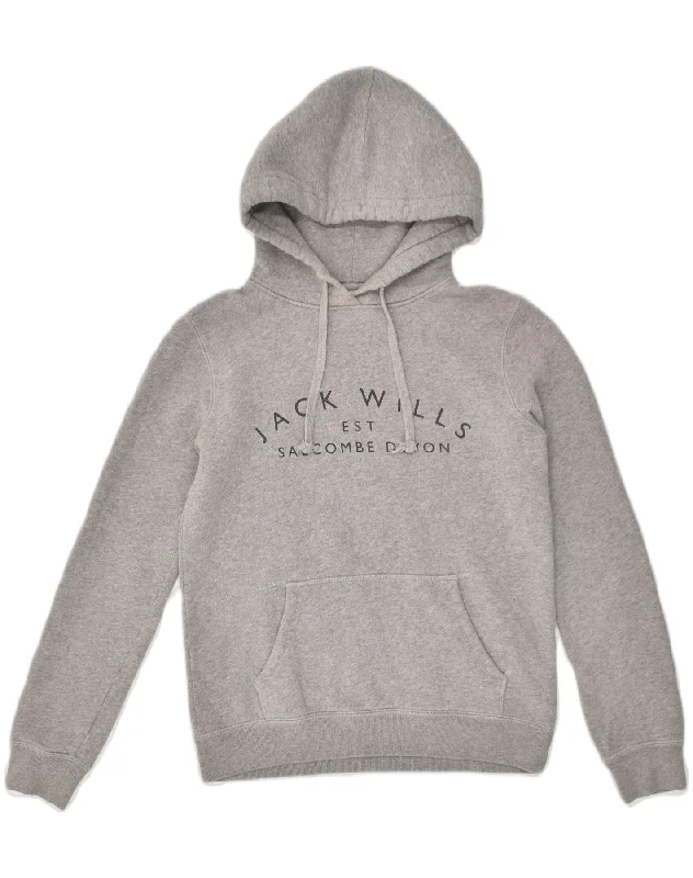 Deep Discounts JACK WILLS Womens Graphic Hoodie Jumper UK 8 Small  Grey Cotton