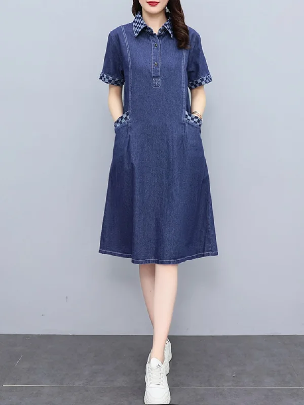 Online Specials Plus Size Denim Pockets A Line Shirt Dress