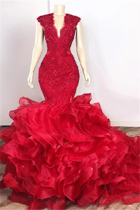 Hot Deal Gorgeous Beads Appliques Red Prom Dresses Ruffles Fit and Flare Alluring Evening Gowns Hot Deal Gorgeous Beads Appliques Red Prom Dresses Ruffles Fit and Flare Alluring Evening Gowns