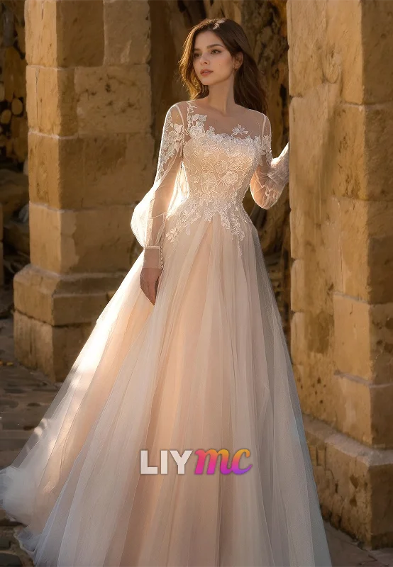 Last Chance Scoop Long Sleeves Lace Appliques Ball Gown Elegant Wedding Dress