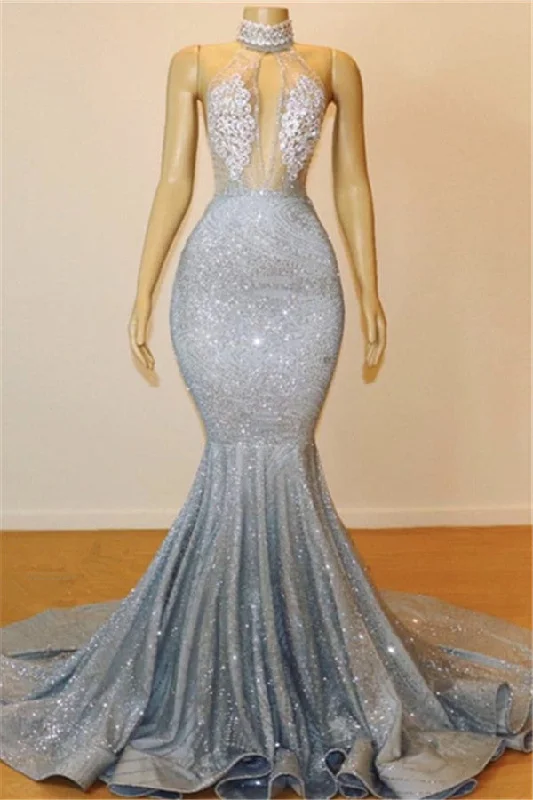 Crazy Deals Mermaid Halter Sleeveless Floor-Length Prom Party Gowns