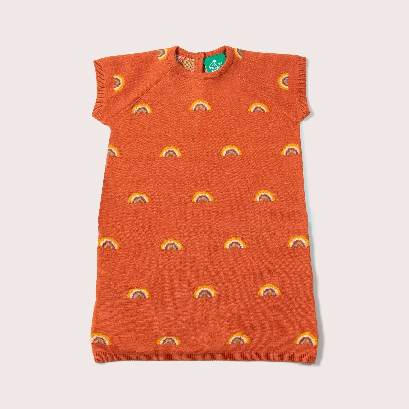 Special Price Walnut Rainbow Short Sleeve Knitted Tunic Dress