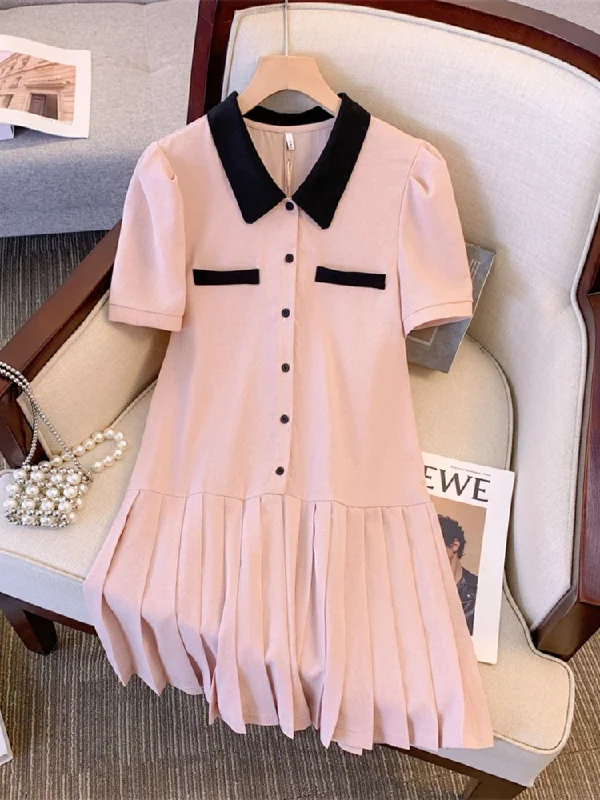 Special Discount Plus Size Pink Chanelesque Pleat Shirt Dress
