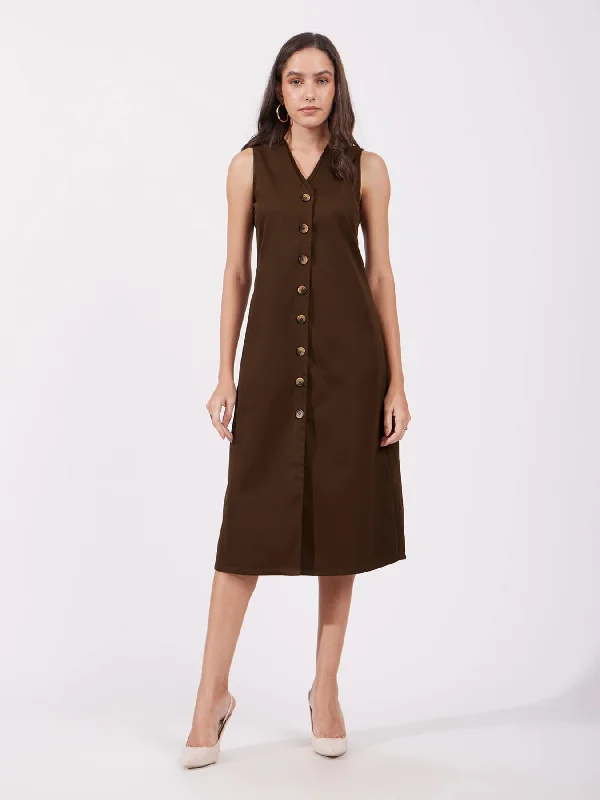 Act Fast Shift Midi Dress - Brown