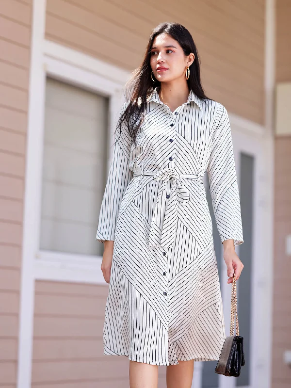 Doorbuster Deal Button Down Shirt Dress - Ecru And Black