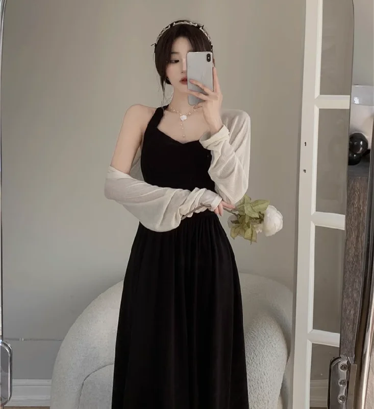 Stock Clearance Plus Size Cream Crop Cardigan Vintage Halter Dress Set