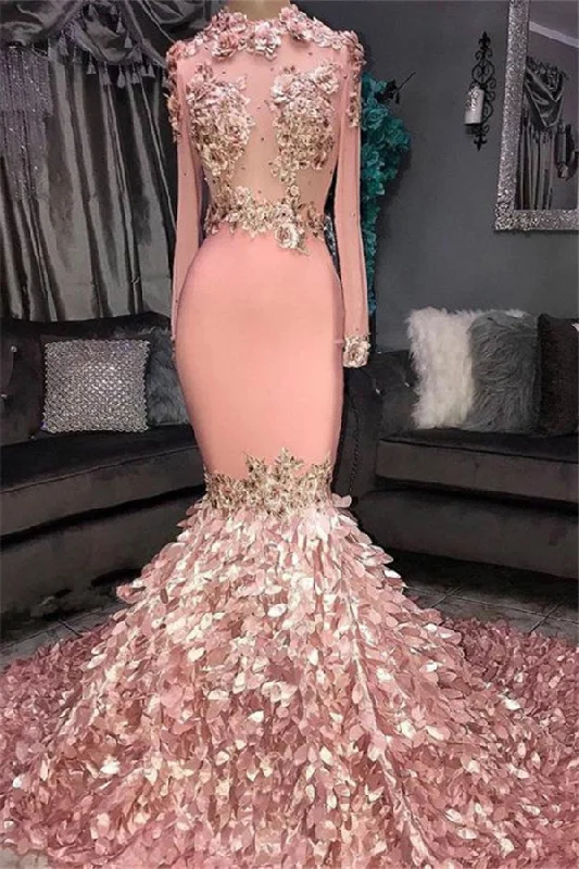 Special Buy Gorgeous Round Neck Flower Long Sleevess Sequins Mermaid Prom Dresses