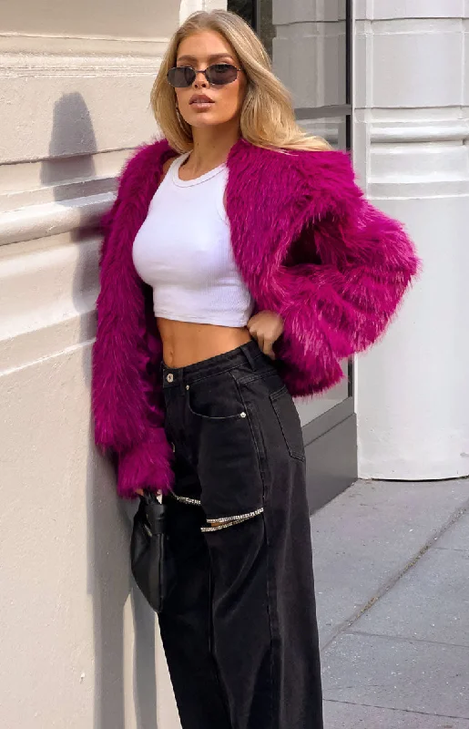 Online Only Sophie Purple Faux Fur Jacket