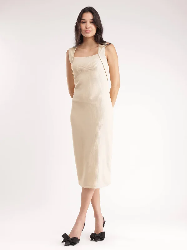 Special Price Bodycon Knitted Dress - Beige