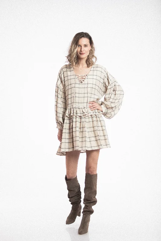 Mega Deal Plaid Beige Dress