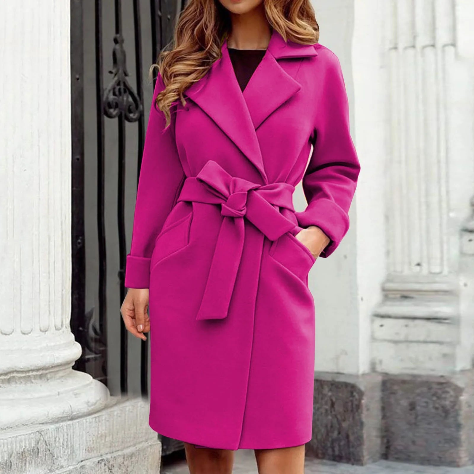 Best Deals Znbbw Women Hot Pink Trench Coat Casual Mid Long Overcoat Lapel Open Front Cardigan Outwear Woolen Boot Winter Jackets for Women Best Deals Znbbw Women Hot Pink Trench Coat Casual Mid Long Overcoat Lapel Open Front Cardigan Outwear Woolen Boot Winter Jackets for Women