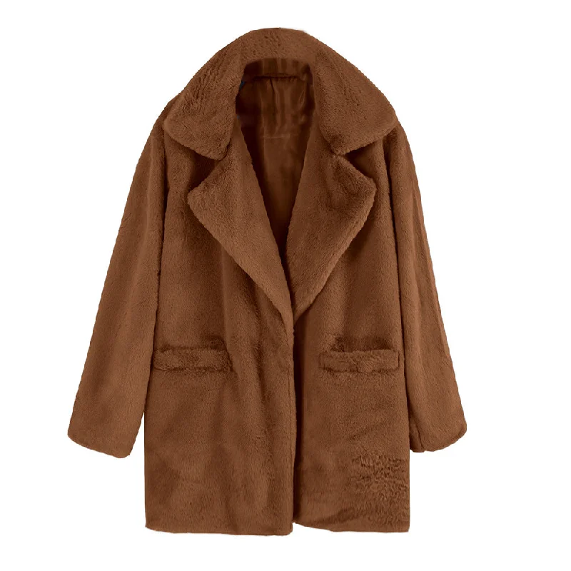 Value Deals Znbbw Style 2024 Autumn And Winter Woolen Coat Women's Medium-Long Solid Color Loose Plush Coat Imitation Fur Coat