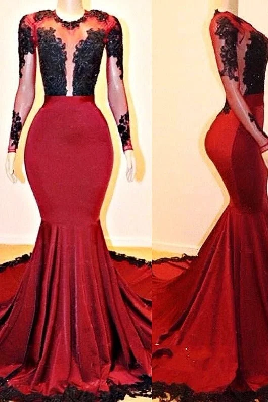 Exclusive Savings Long Sleeves Round Collar Mermaid Prom Dress Red Sequins Long Chiffon Exclusive Savings Long Sleeves Round Collar Mermaid Prom Dress Red Sequins Long Chiffon