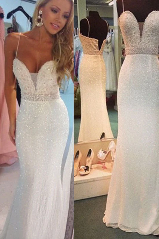 Price Drop Sexy Spaghetti Straps Mermaid Beading Evening Party Dresses N415