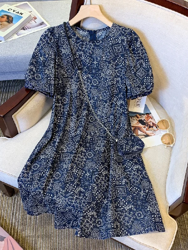 Mega Sale Plus Size Korean Paisley A Line Dress with Matching Mini Bag