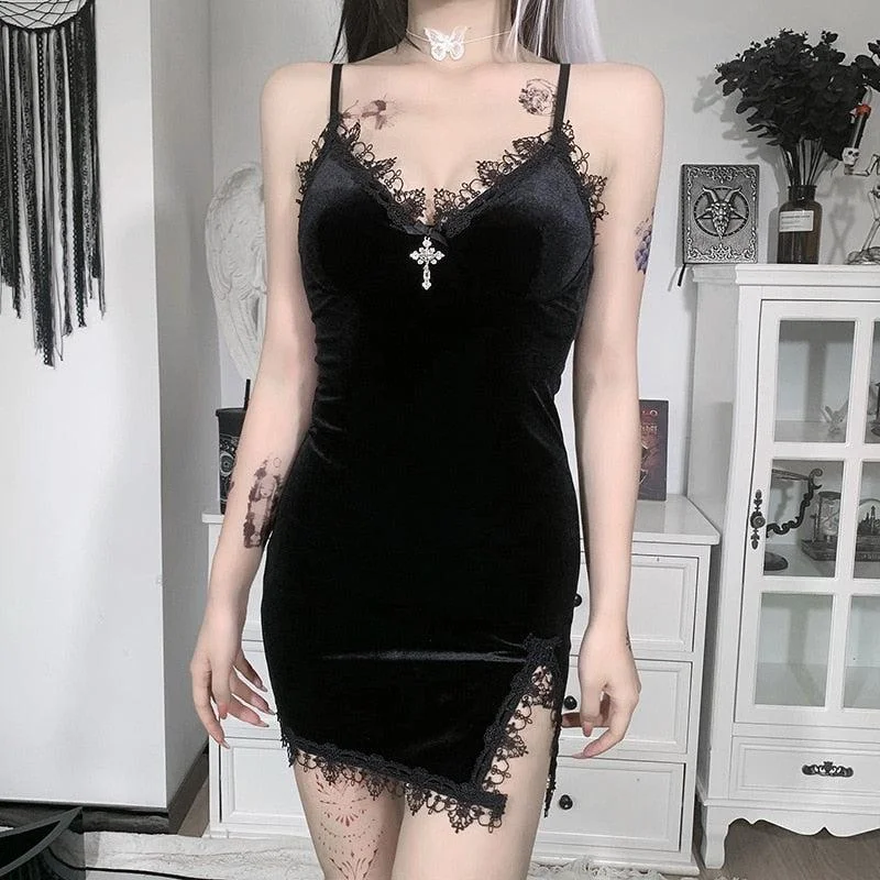 Year-End Sale Goth Cross Detail Mini Dress