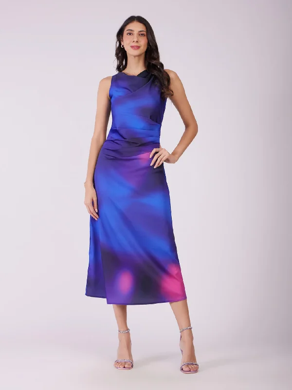 Shop and Save Stretch Satin Ombre Dress - Electric Blue