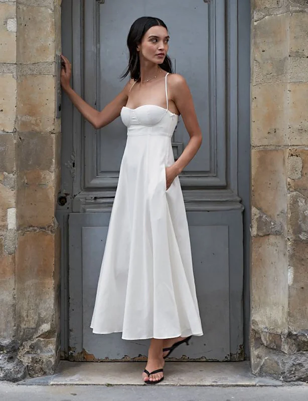 Act Fast Antonia Padded Dress in White Linen-BESTSELLER