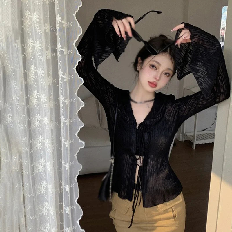 Special Savings Znbbw Women's top Waist up Slim fitting Women's coat Air-conditioned shirt Sunscreen Cardigan Lace Lace up T-shirt Special Savings Znbbw Women's top Waist up Slim fitting Women's coat Air-conditioned shirt Sunscreen Cardigan Lace Lace up T-shirt