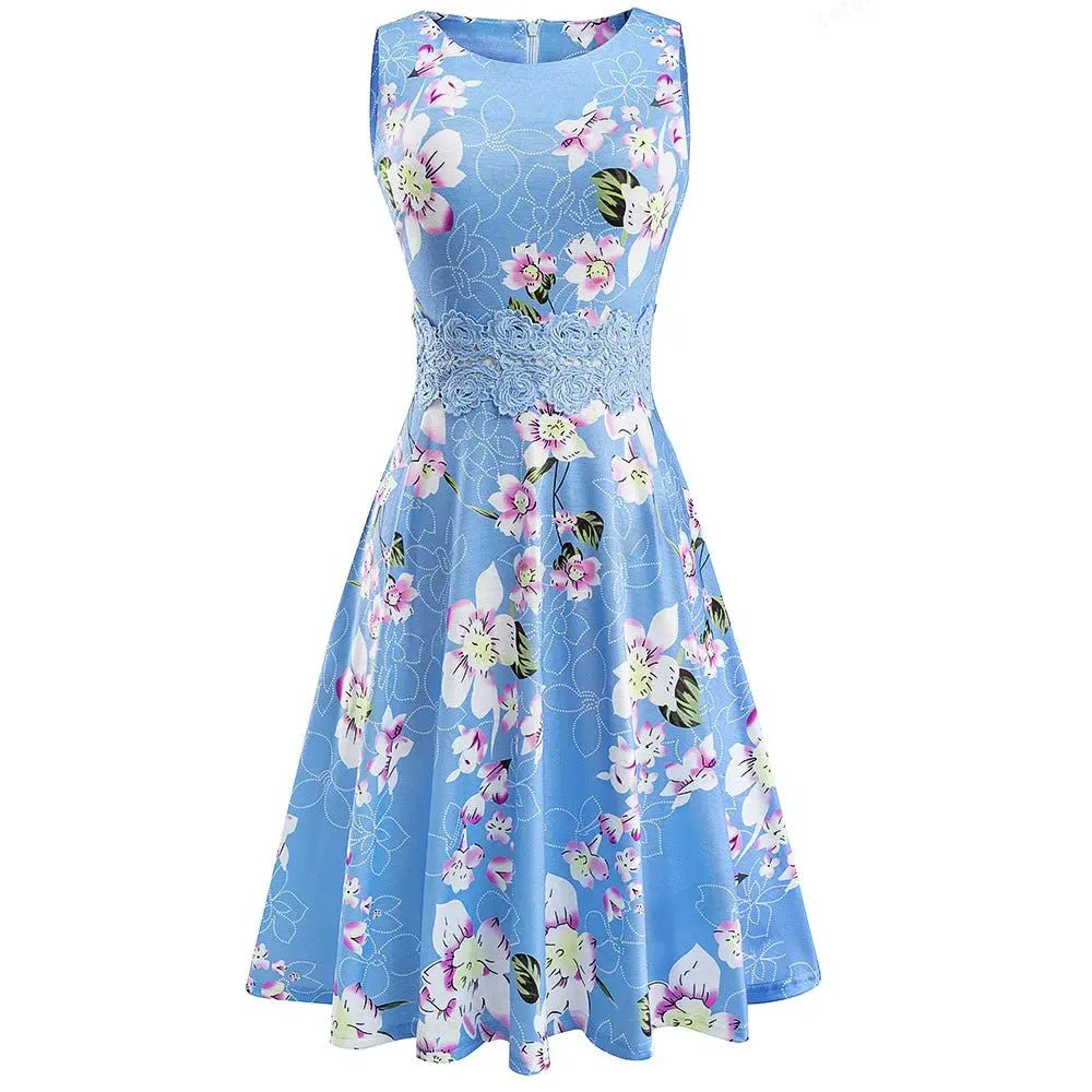 Today Only Vintage Light Blue Elegant Floral Swing Dress