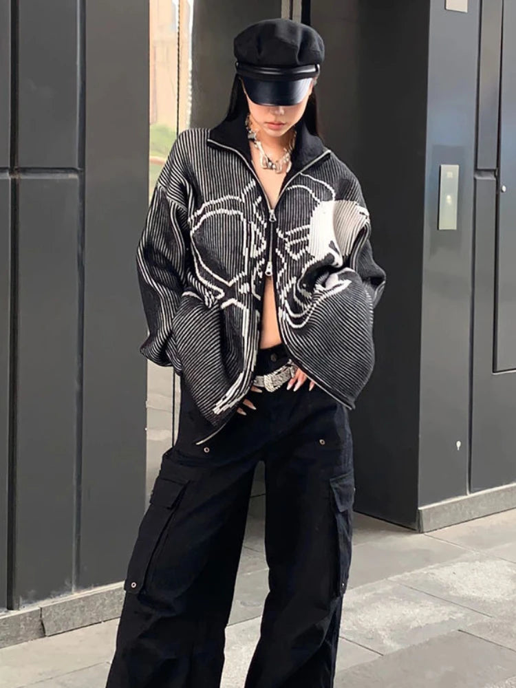 Price Cut Znbbw High Street Cardigan Knit Coat Zipper Striped Jacquard Design Loose Sweater Autumn Winter Y2k Harajuku Vintage Clothing Price Cut Znbbw High Street Cardigan Knit Coat Zipper Striped Jacquard Design Loose Sweater Autumn Winter Y2k Harajuku Vintage Clothing