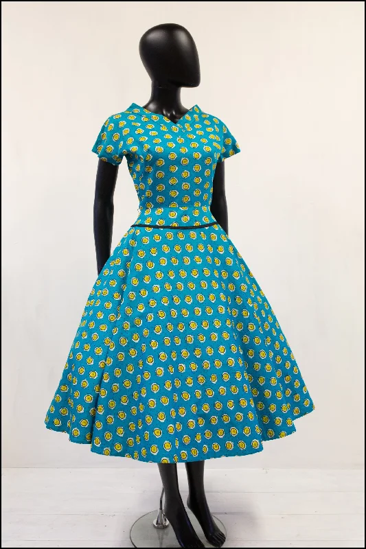 Reduced Prices Vintage 1950s Turquoise 'Lemon Slice' Dress