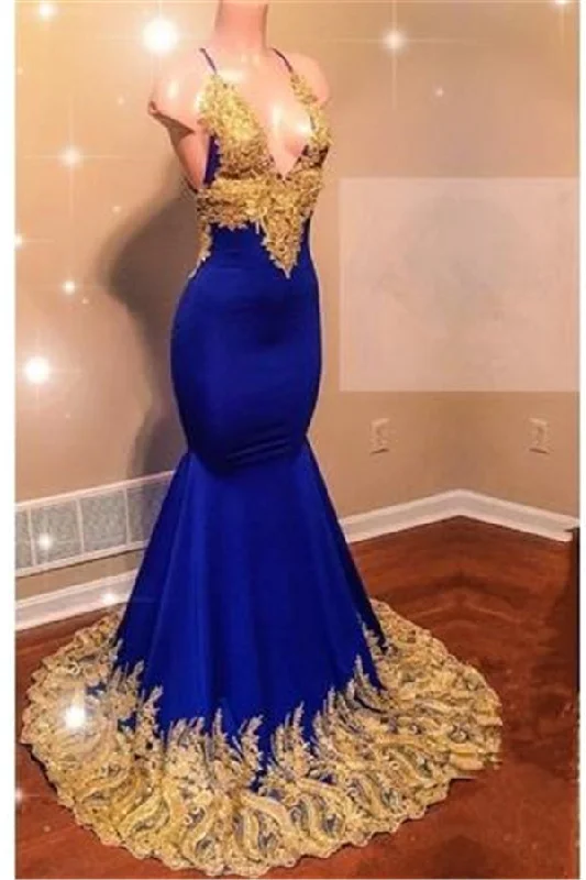 Incredible Offers Appliques Spaghetti Sleeveless V-neck Mermaid Prom Dresses