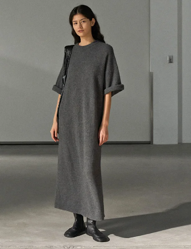 Price Reduction Knit Wool Maxi T-shirt Dress