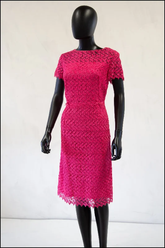 Huge Savings Vintage 1960s Fuchsia Pink Lace Wiggle Dress