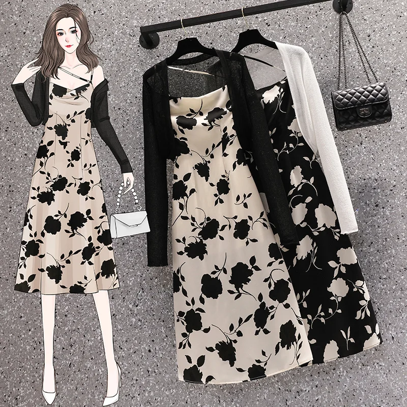 Today Only Plus Size Floral Cami Dress And Cropped Long Sleeve Cardigan Set