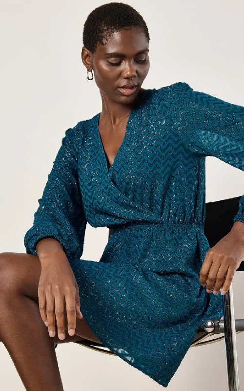 Price Fest Apricot- Chevron Jacquard Faux Wrap Dress