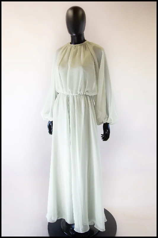 Extra Savings Vintage 1970s Eau De Nil Chiffon Maxi Dress
