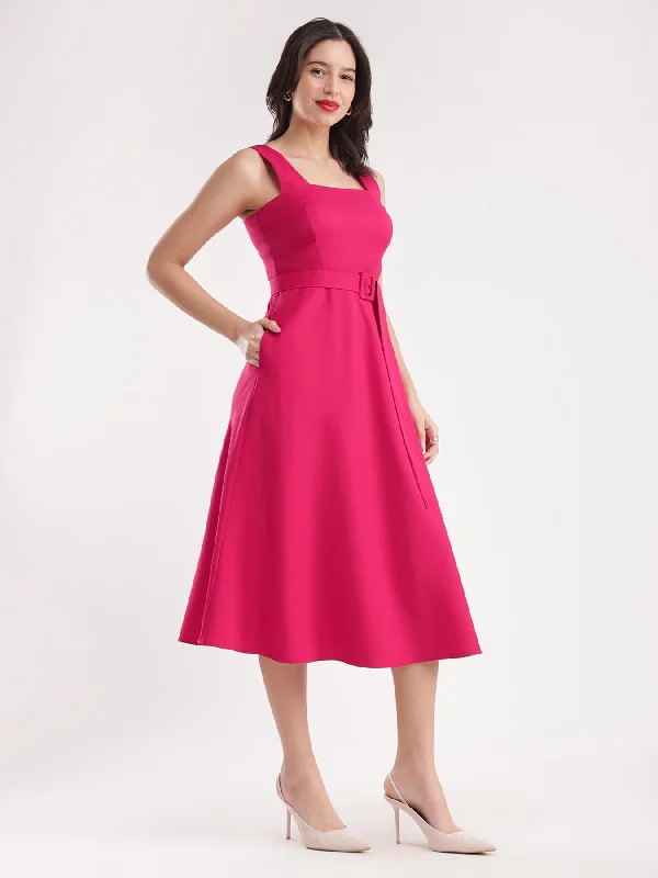 Deep Discounts Fit And Flare Dress - Fuchsia