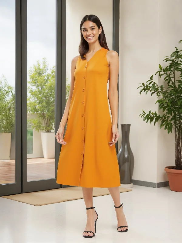 Midnight Sale A-line Midi Dress - Mustard
