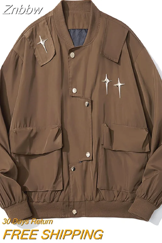 Warehouse Sale Znbbw Men Jackets Oversized Korean Women Padded Coats Hip-hop Star Patch Loose Baseball Jacket Streetwear Pockets Cargo Windbreaker Warehouse Sale Znbbw Men Jackets Oversized Korean Women Padded Coats Hip-hop Star Patch Loose Baseball Jacket Streetwear Pockets Cargo Windbreaker