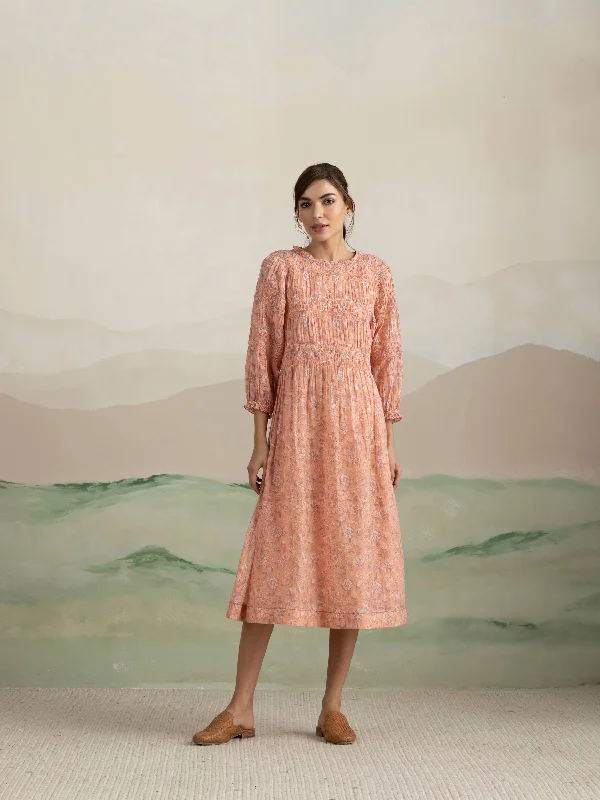 Extra Discounts Sunset Bird Smock Midi Dress