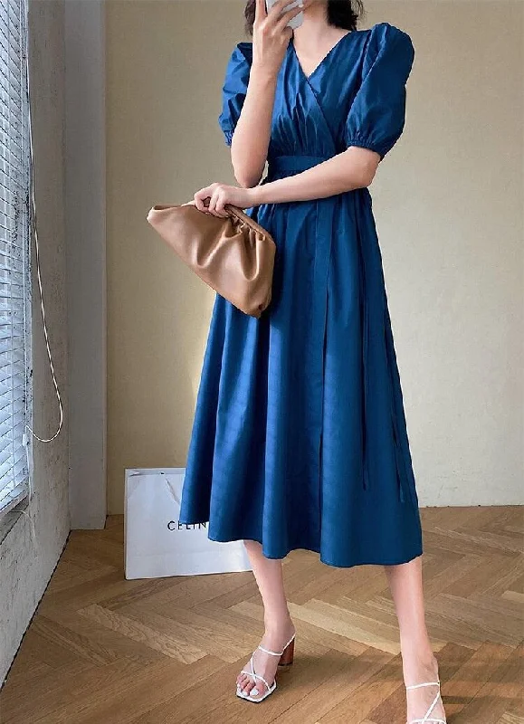 Get It Before It’s Gone Puff Sleeve Wrap Midi Dress