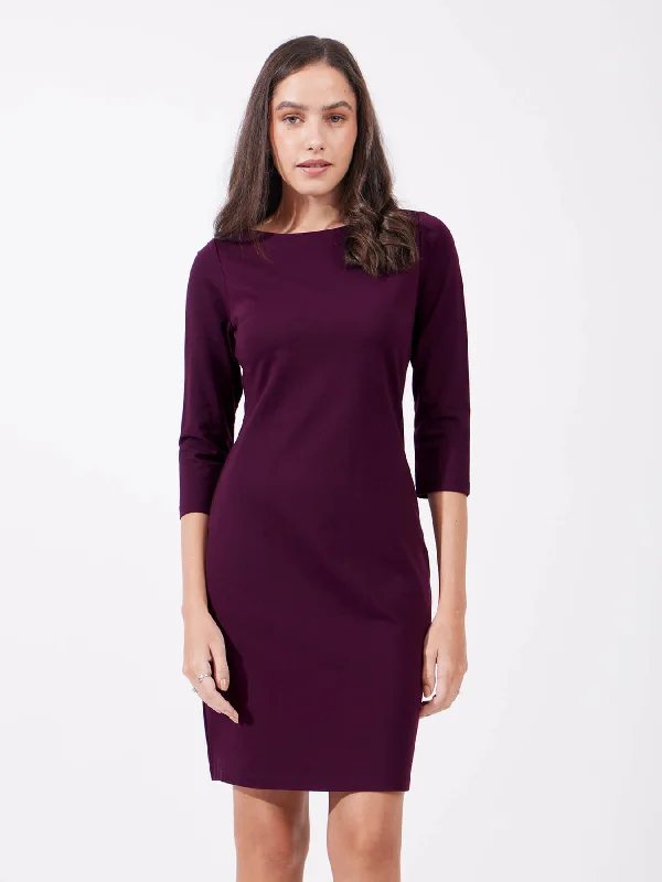 Mega Sale Boat Neck Bodycon Dress - Maroon