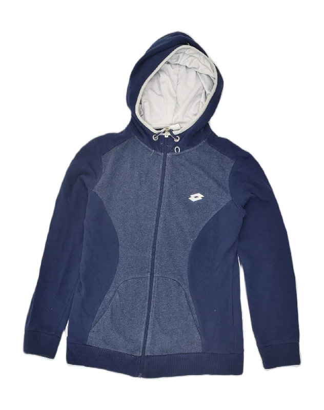 Hurry In LOTTO Womens Zip Hoodie Sweater UK 14 Medium Navy Blue Colourblock