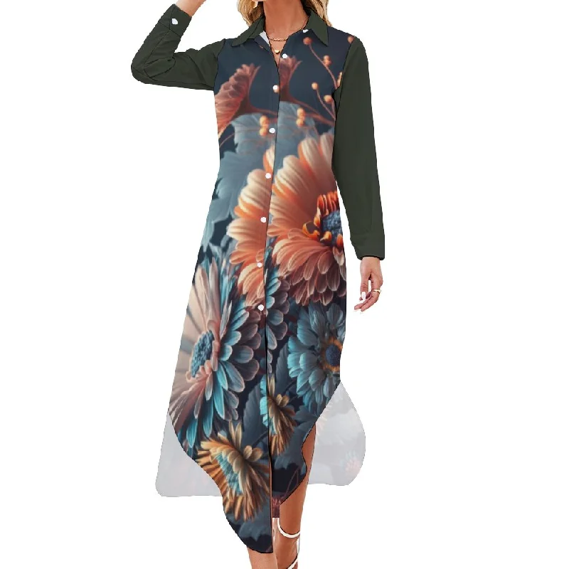 Stock Clearance Floral Long Sleeves Long Shirt