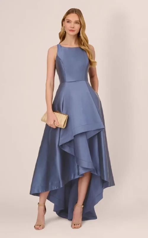 Stock Clearance Adrianna Papell- Mikado High Low Gown in Blue Frost