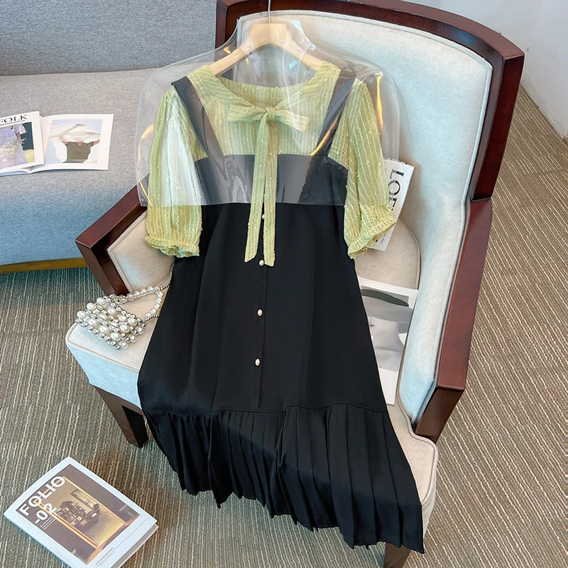 Overstock Sale (2XL-6XL) Plus Size Green Pussybow Mock 2 Piece Pleats Dress (Extra Big Size) Overstock Sale (2XL-6XL) Plus Size Green Pussybow Mock 2 Piece Pleats Dress (Extra Big Size)