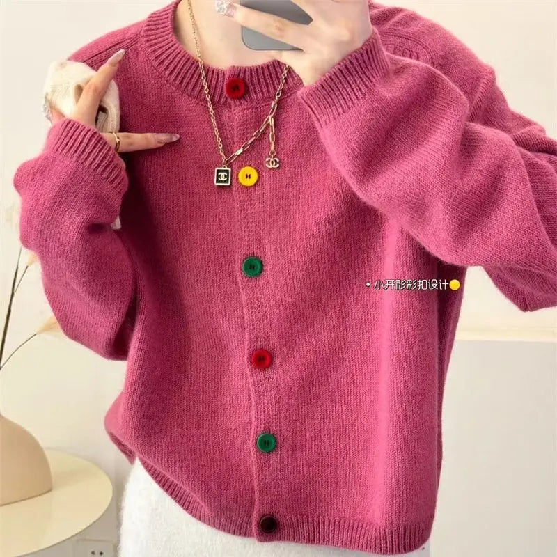 Epic Deals Znbbw Sweet and Fresh Round Neck Colorful Button Knitwear Coat Academy Style Western Versatile Sweater Women's Cardigan Epic Deals Znbbw Sweet and Fresh Round Neck Colorful Button Knitwear Coat Academy Style Western Versatile Sweater Women's Cardigan