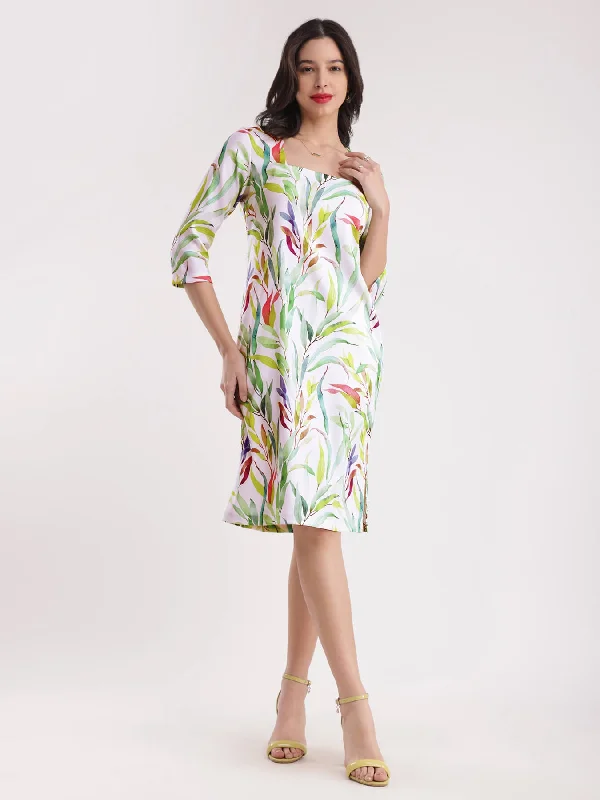 Best Deals Square Neck Shift Dress - Multicolour