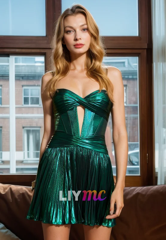 Shop and Save Sweetheart Sleeveless Cut Outs Pleated A-Line Short Homecoming Dress