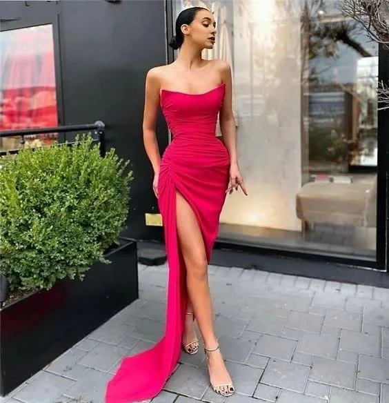 Low Prices Newest Sleeveless Side Slit Spandex Satin Mermaid Prom Dress
