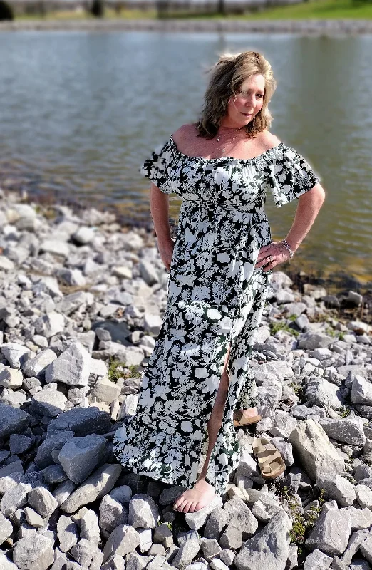 Members Only Pretty In Green - Off Shoulder Front Slit Dress