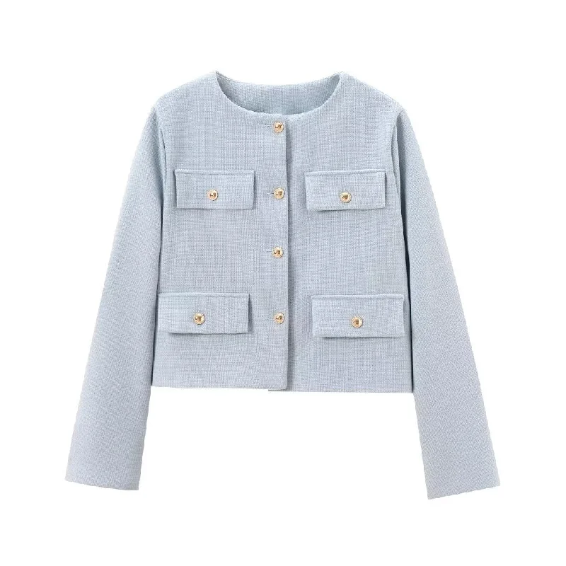 Limited Availability Znbbw New Flip Decoration Round Collar Short Coat 3046278