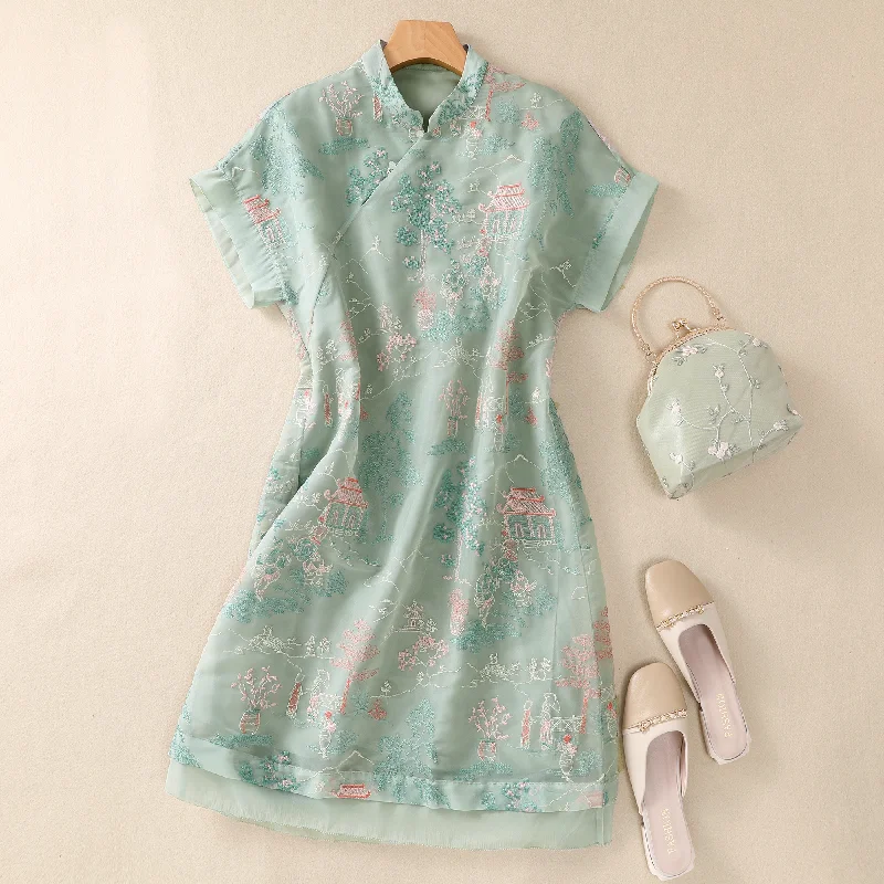 TIME-Limited Offer Plus Size Embroidery Shift Dress Cheongsam